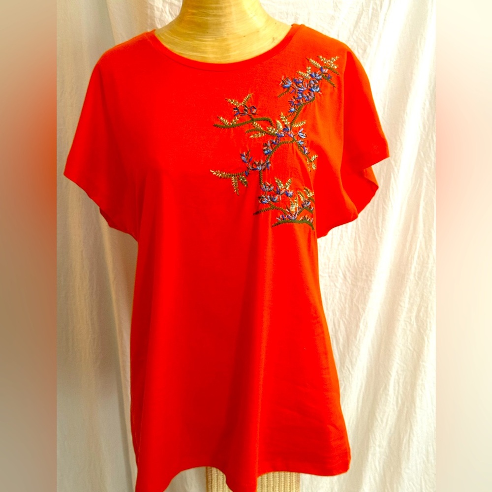 ZARA embroidered cap sleeve tee